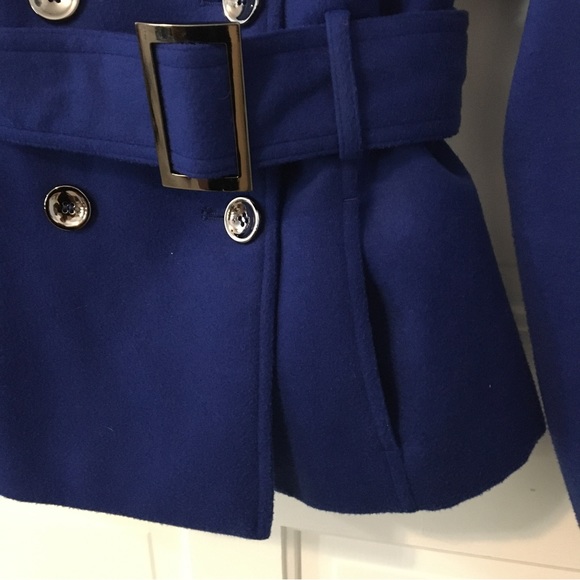 Black Rivet Jacket Royal Blue Coat Size Small Belted Jacket - Picture 5 of 6